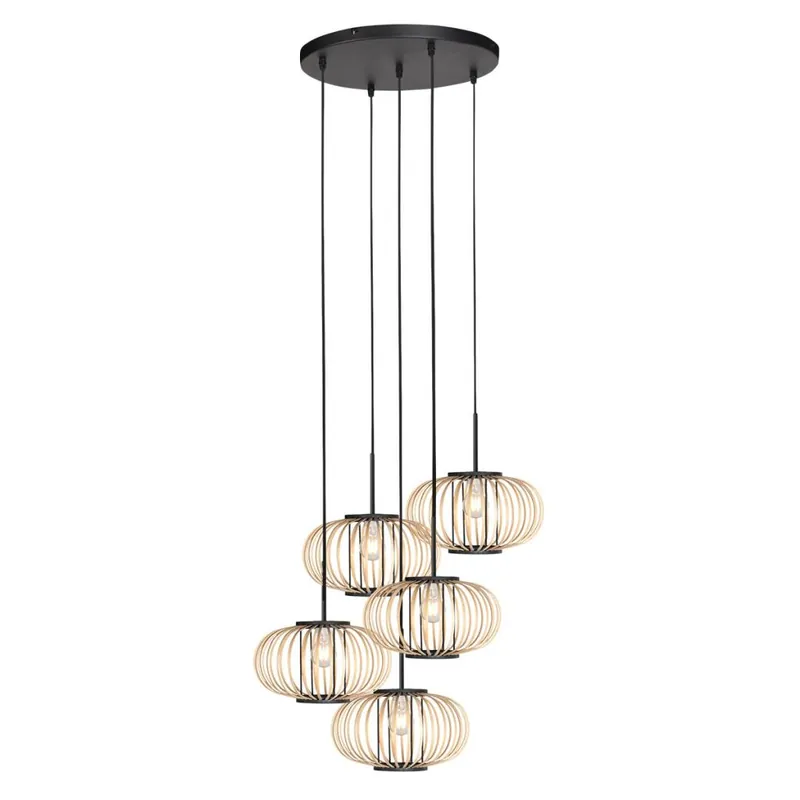 Korting Steinhauer - Hanglamp 5-lichts Silva met bamboe kappen