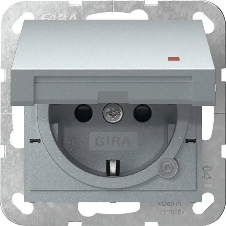 Gira wandcontactdoos randaarde met verhoogde aanraakbeveiliging klapdeksel en controlelamp Systeem 55 aluminium mat (455226) Gecertificeerd