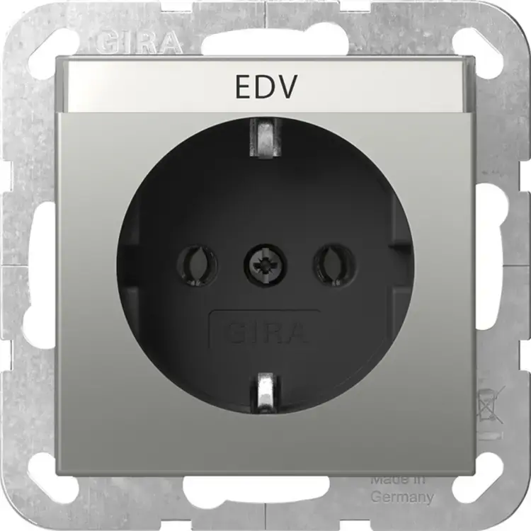 Gira wandcontactdoos randaarde met tekstkader Systeem 55 edelstaal (4457600) Korting